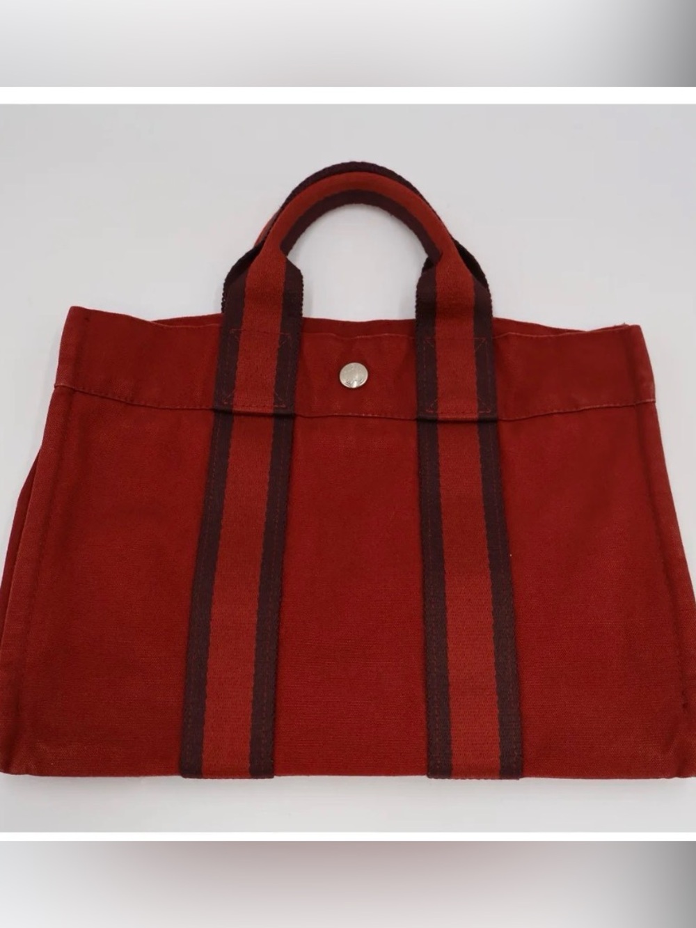 Vintage Hermes Fourre-Tout Canvas in Red and Burgundy Trim Palladium Plated